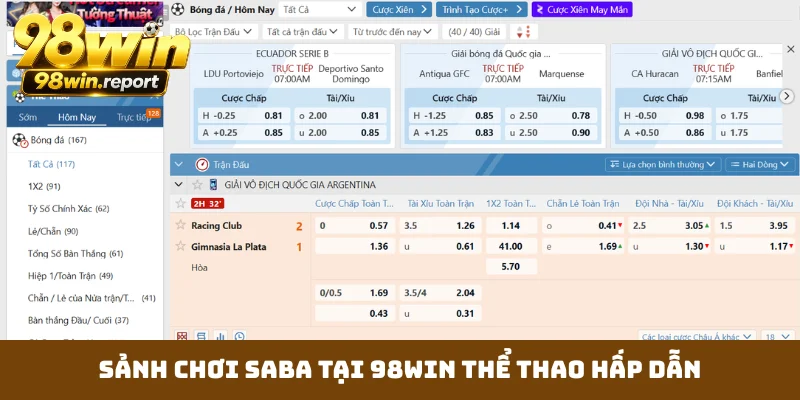 Sảnh chơi Saba tại 98WIN thể thao hấp dẫn